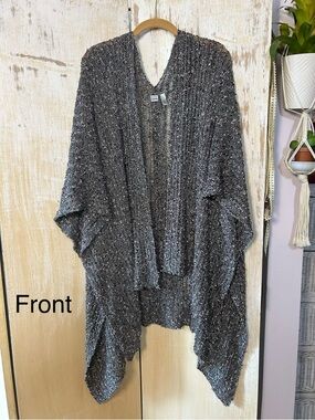 Chico’s Woven Knit Open Front Poncho Sweater - Black & White